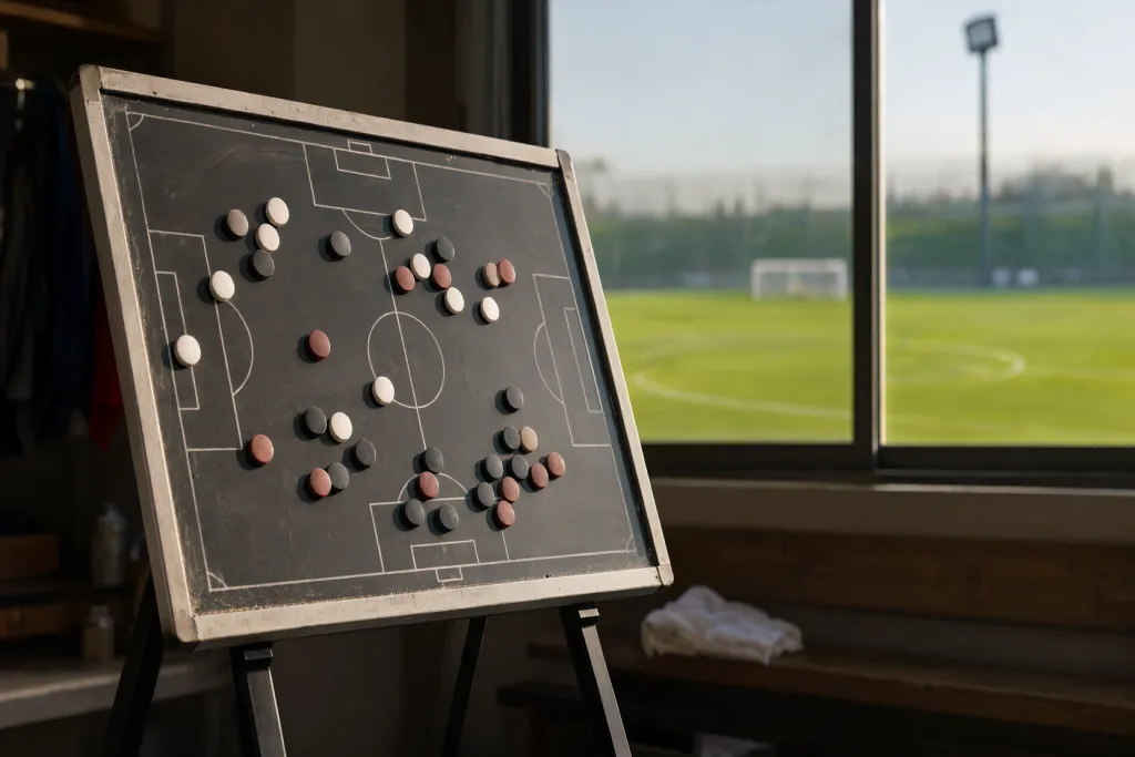Ağ-qara formada futbolçular gecə meydançasında qələbəni qeyd edirlər